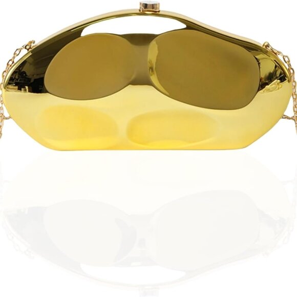 Elegant acrylic geometric shell clutch purse with gold chain for women - Picture 1 of 7